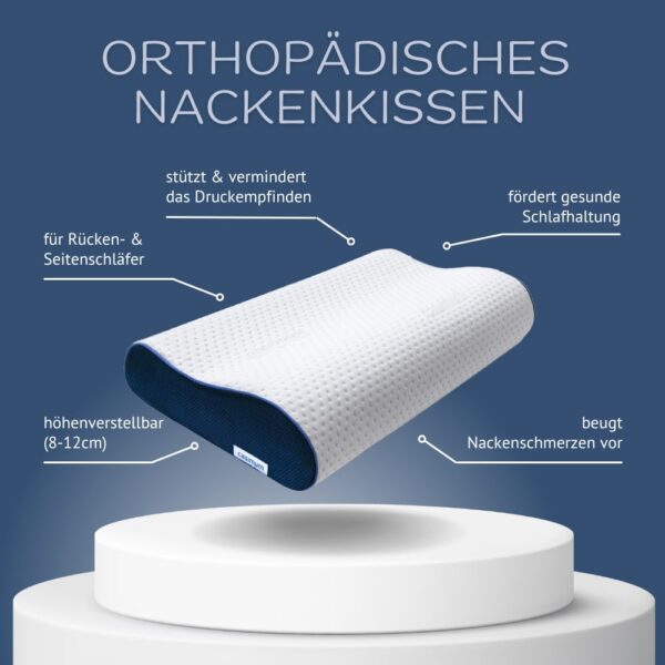 Orthopädisches Nackenkissen mit blauem Schonbezug